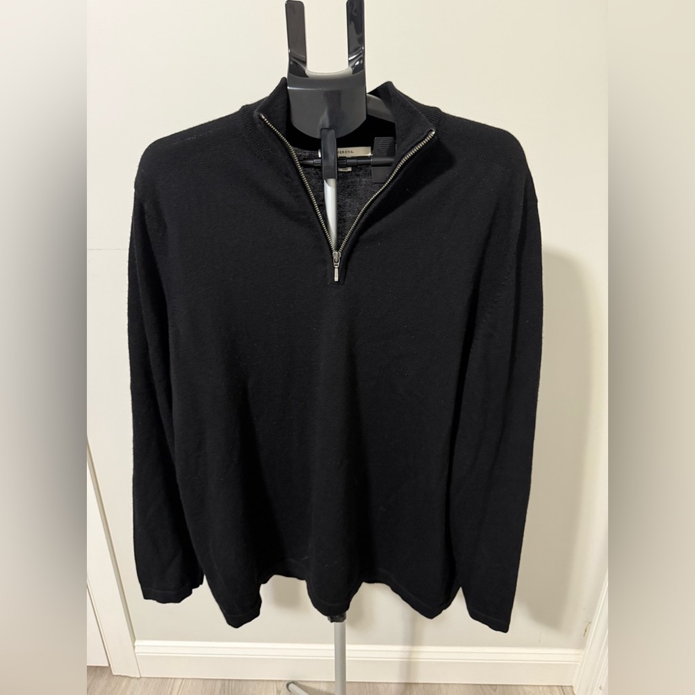 Merona Wool Sweater Mens XL Black Long Sleeve 1 Qtr Zip